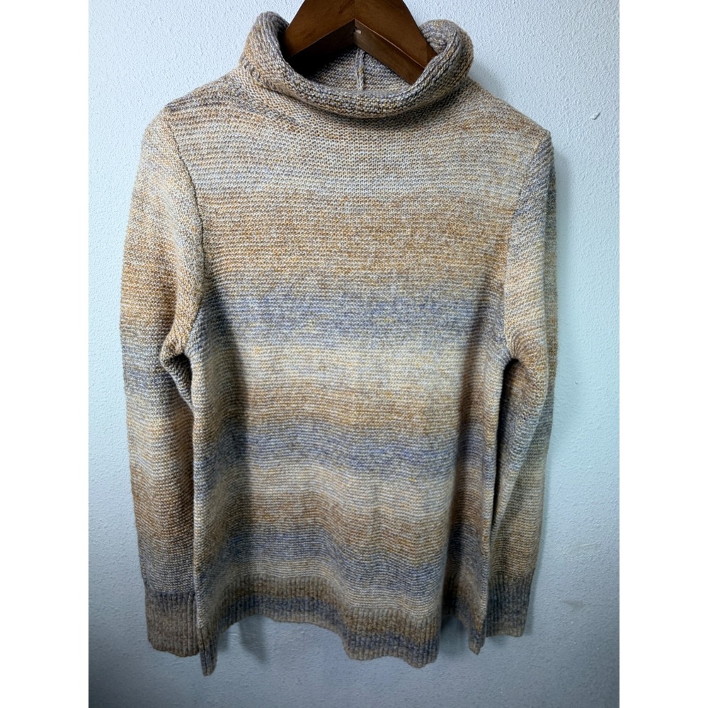 J. Jill Women Sweater Tan Blue Size M Wearever Ombre Space Dye Turtleneck Knit